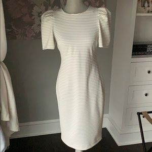 Calvin Klein Puff Sleeve Striped Midi 